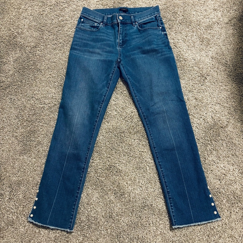 Ann Taylor Factory Women's Mid Rise Stretch Jeans | Pearl-Detail Split Leg